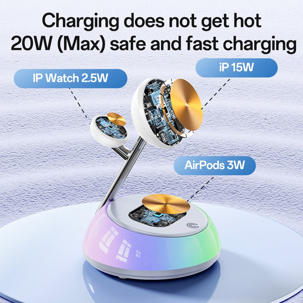 YESIDO DS31 3-in-1 Magnetic Wireless Charging Station with Night Light