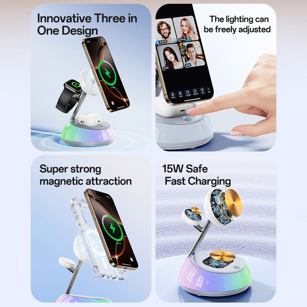 YESIDO DS31 3-in-1 Magnetic Wireless Charging Station with Night Light