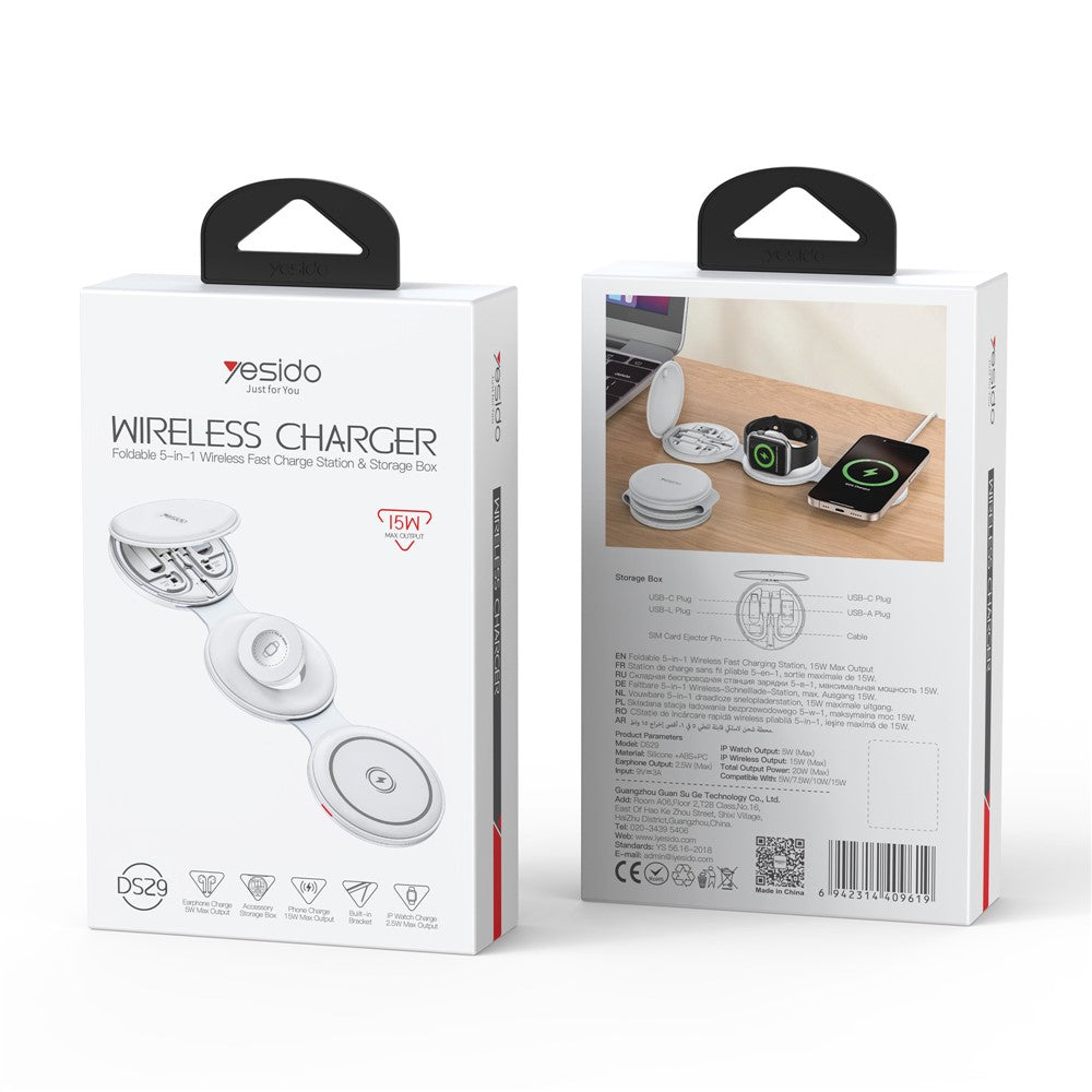 YESIDO DS29 5-in-1 Foldable Wireless Charger with Storage Box