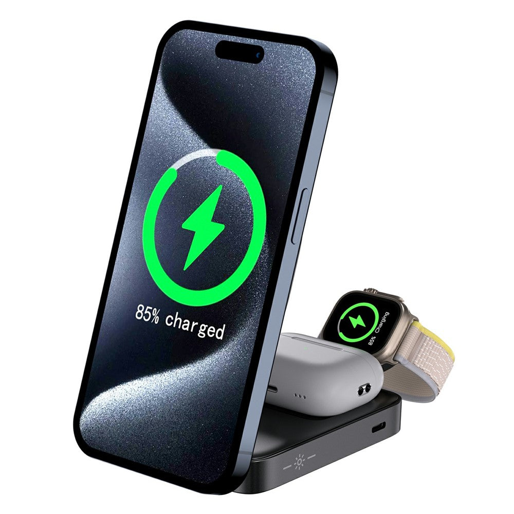 3-in-1 Qi2 Foldable Wireless Charger with Warm LED Light – for iPhone, Watch & AirPods
