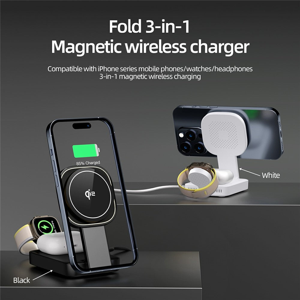 3-in-1 Qi2 Foldable Wireless Charger with Warm LED Light – for iPhone, Watch & AirPods