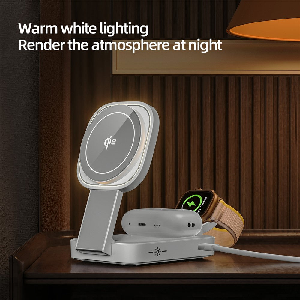 3-in-1 Qi2 Foldable Wireless Charger with Warm LED Light – for iPhone, Watch & AirPods