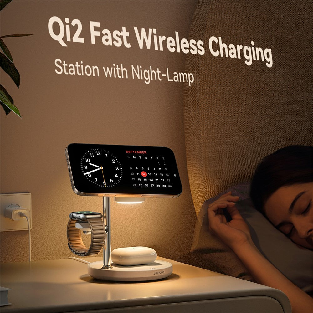 JOYROOM JR-W23 Qi2 4 in 1 Wireless Charger with Night Light Phone Watch Earbuds Charging Stand