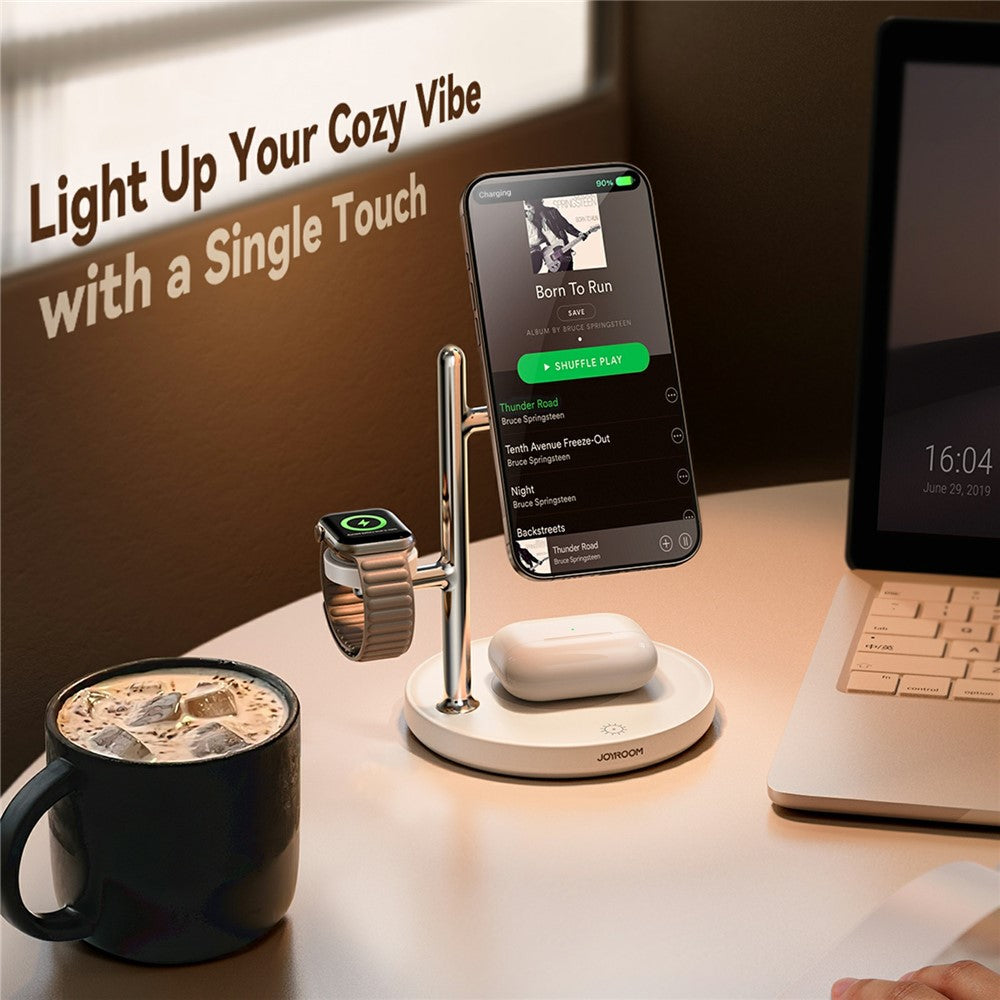 JOYROOM JR-W23 Qi2 4 in 1 Wireless Charger with Night Light Phone Watch Earbuds Charging Stand