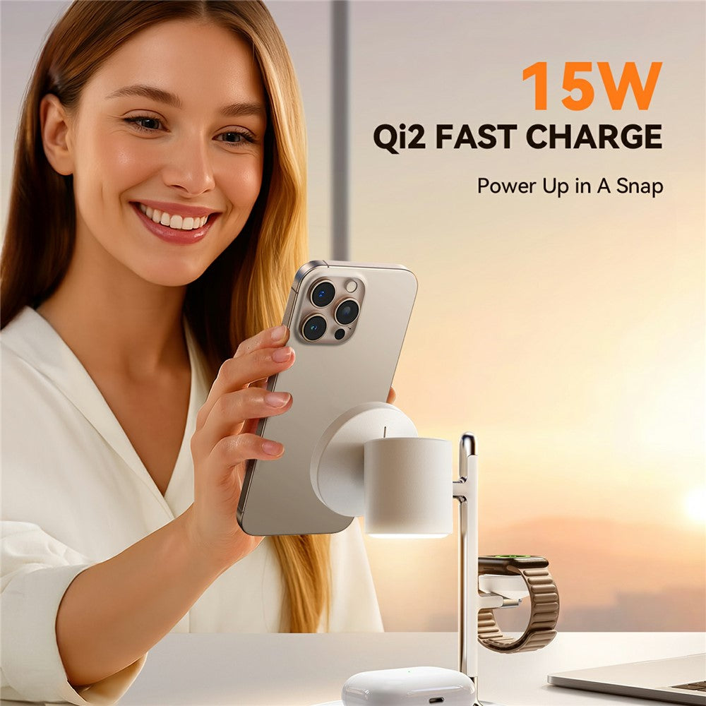 JOYROOM JR-W23 Qi2 4 in 1 Wireless Charger with Night Light Phone Watch Earbuds Charging Stand