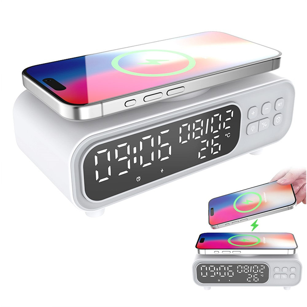5-in-1 Wireless Charging Station with Alarm Clock, Calendar & Temperature Display