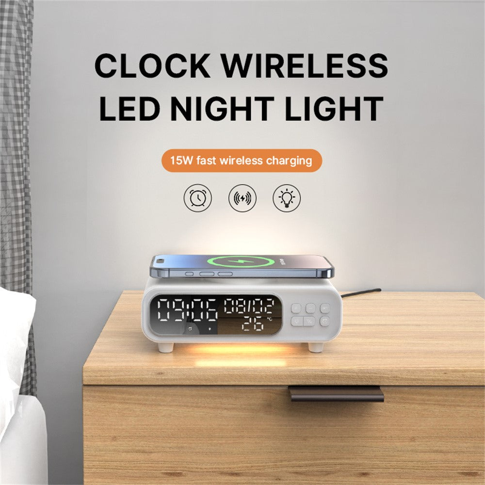 5-in-1 Wireless Charging Station with Alarm Clock, Calendar & Temperature Display