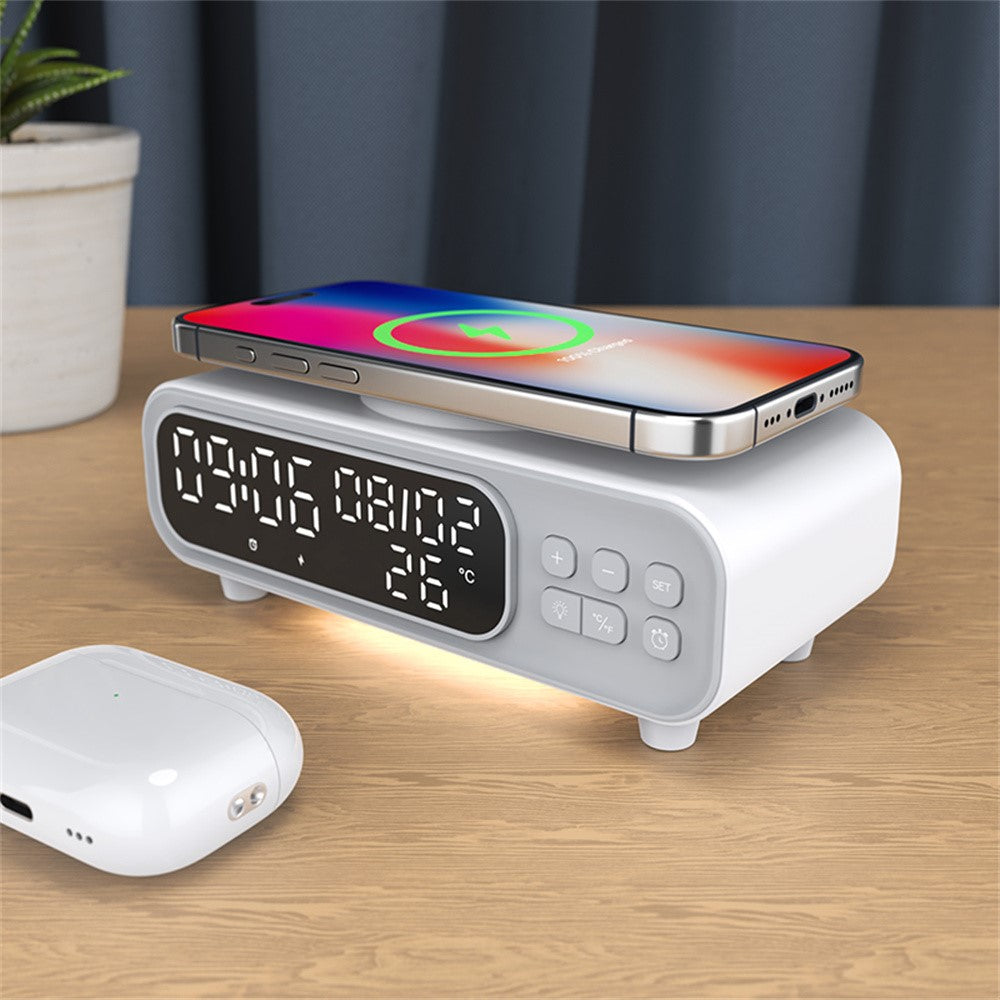 5-in-1 Wireless Charging Station with Alarm Clock, Calendar & Temperature Display