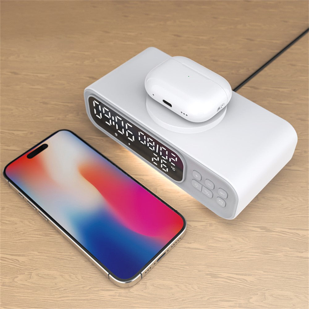 5-in-1 Wireless Charging Station with Alarm Clock, Calendar & Temperature Display