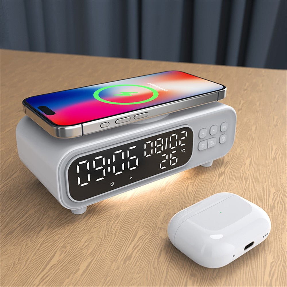 5-in-1 Wireless Charging Station with Alarm Clock, Calendar & Temperature Display