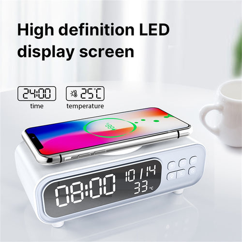 5-in-1 Wireless Charging Station with Alarm Clock, Calendar & Temperature Display