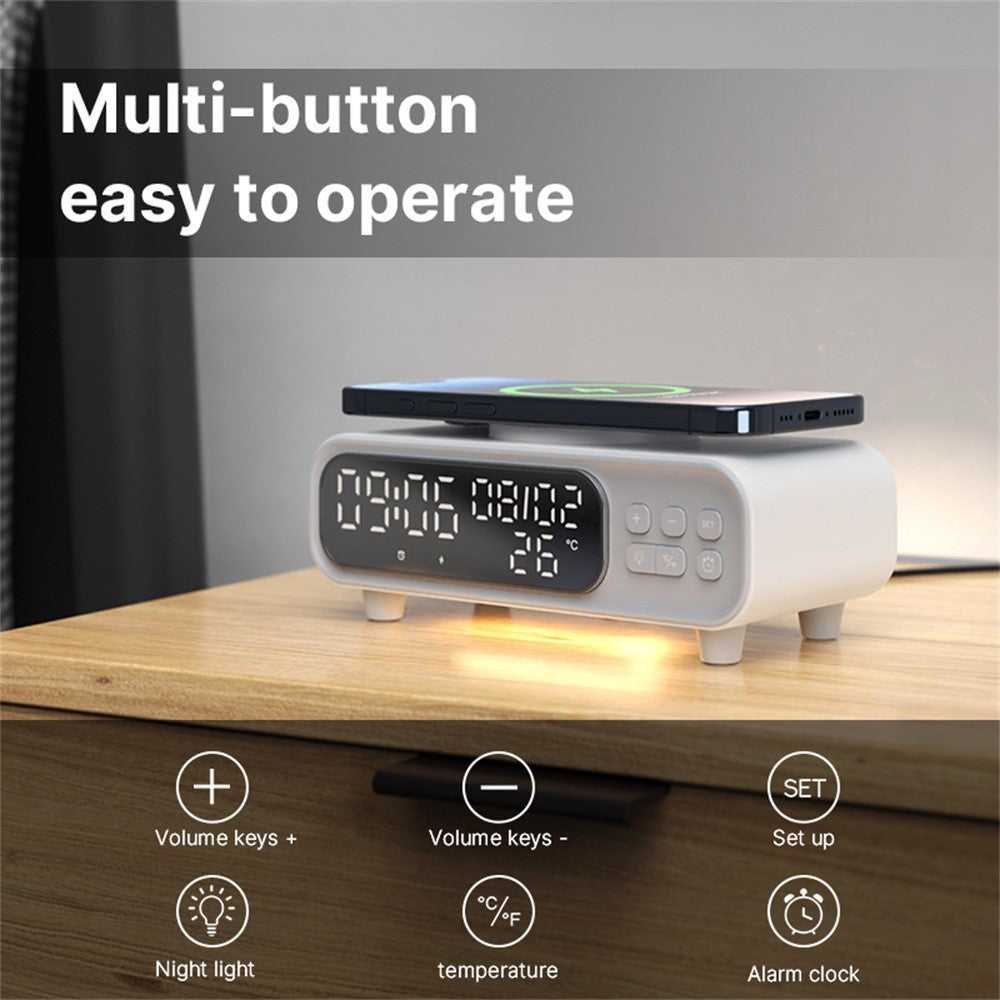 5-in-1 Wireless Charging Station with Alarm Clock, Calendar & Temperature Display