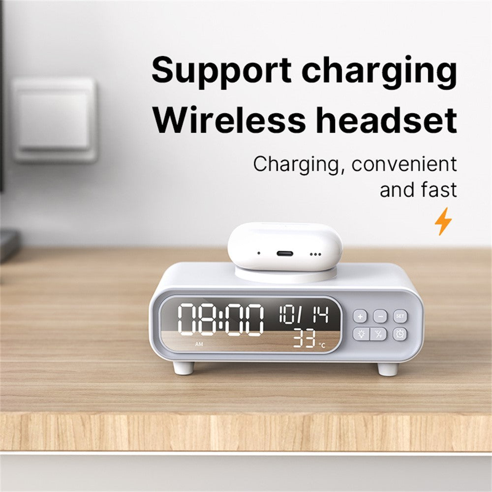 5-in-1 Wireless Charging Station with Alarm Clock, Calendar & Temperature Display