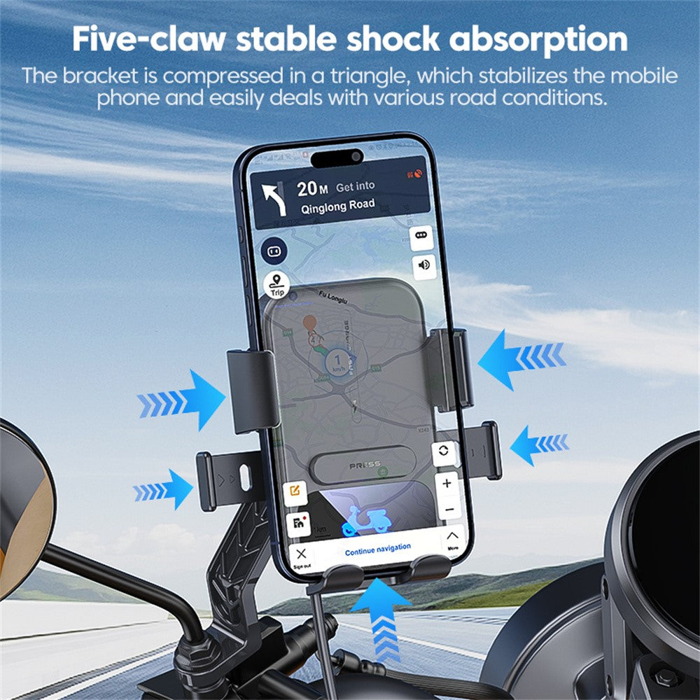 Motorcycle Phone Mount Holder 15W Wireless Charger with Sunshade for Delivery Riders Navigation