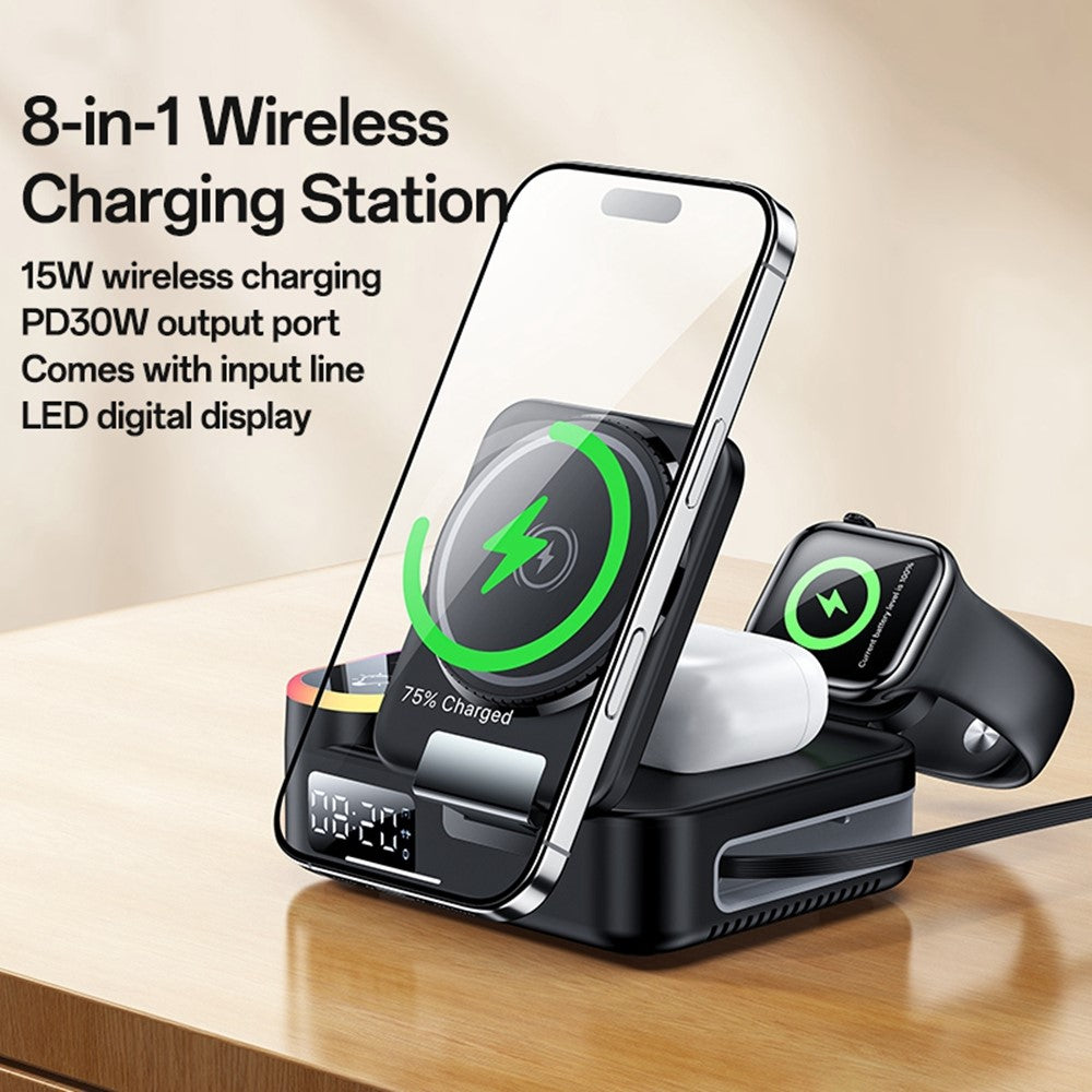 YESIDO DS38 65W Wireless Charging Station – Digital Clock, Retractable USB-C Cable