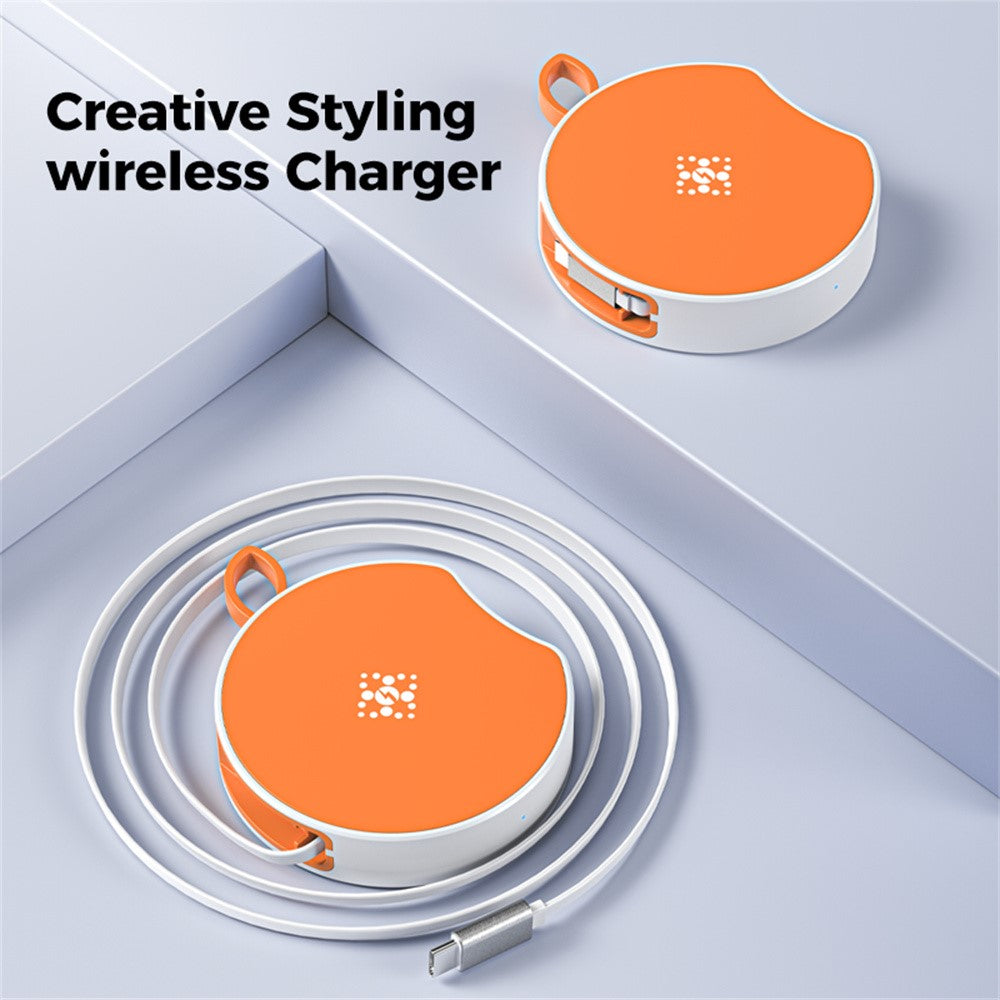 Portable Wireless Charger with Retractable USB-C Cable – 15W Fast Charging
