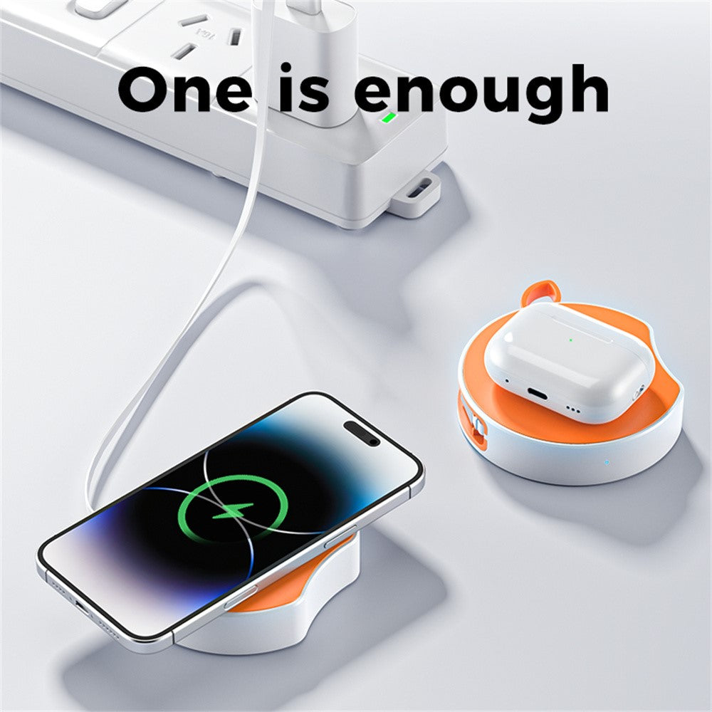 Portable Wireless Charger with Retractable USB-C Cable – 15W Fast Charging