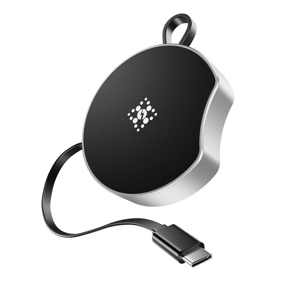 Portable Wireless Charger with Retractable USB-C Cable – 15W Fast Charging