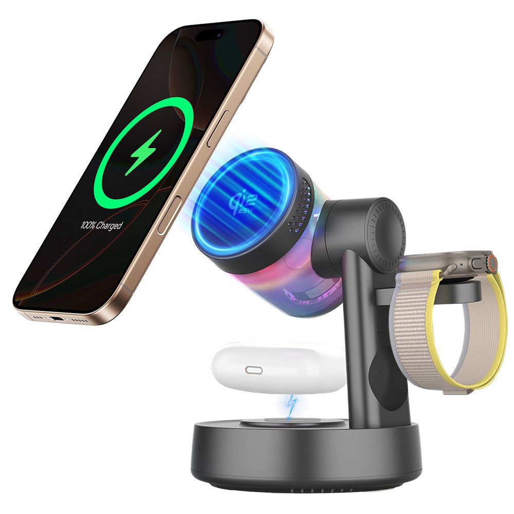 Magnetic Wireless Charging Station with Bluetooth Speaker – 25W Fast Charging