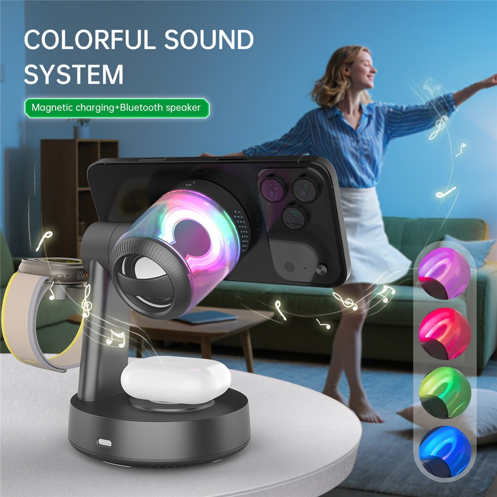 Magnetic Wireless Charging Station with Bluetooth Speaker – 25W Fast Charging