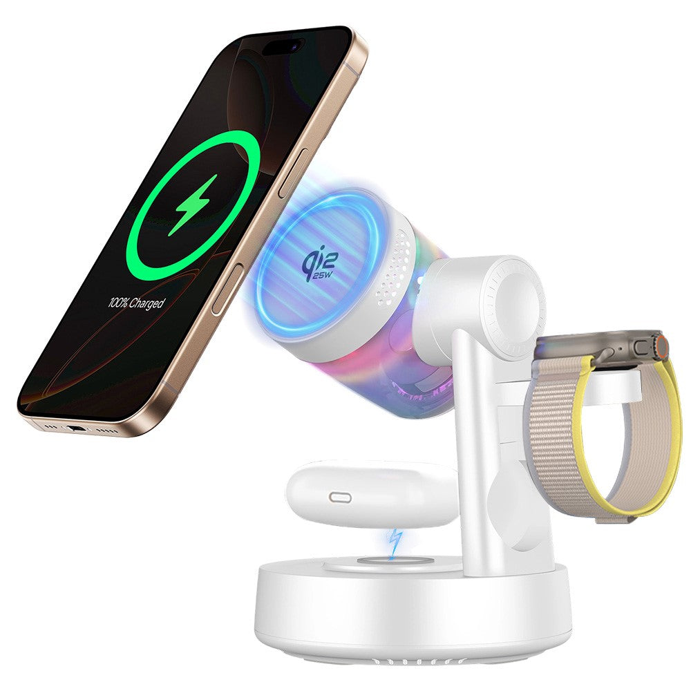 Magnetic Wireless Charging Station with Bluetooth Speaker – 25W Fast Charging