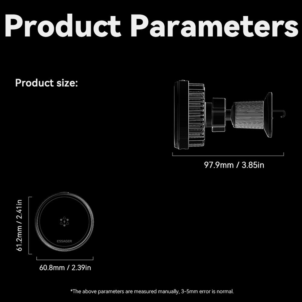 ESSAGER Car Wireless Charger with Cooling Fan – 360° Rotation, 15W