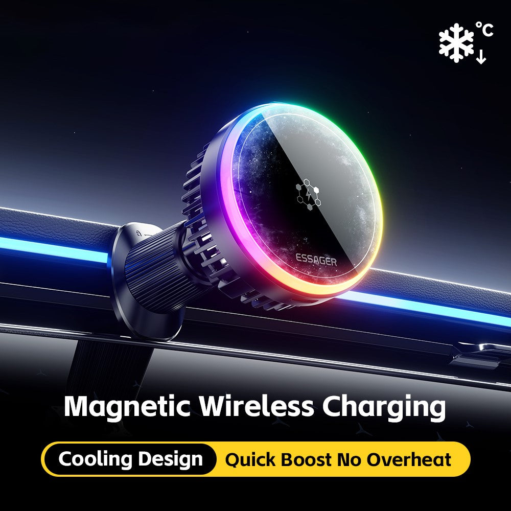 ESSAGER Car Wireless Charger with Cooling Fan – 360° Rotation, 15W