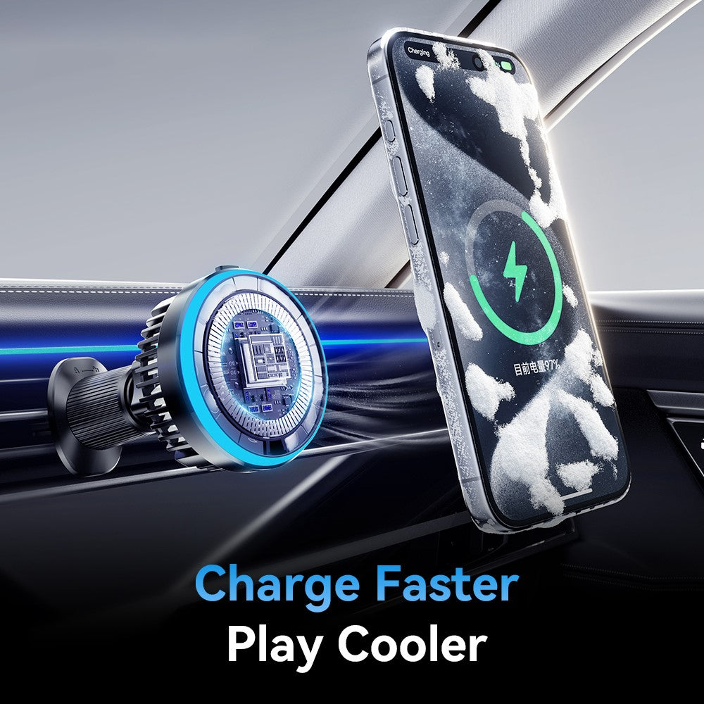ESSAGER Car Wireless Charger with Cooling Fan – 360° Rotation, 15W