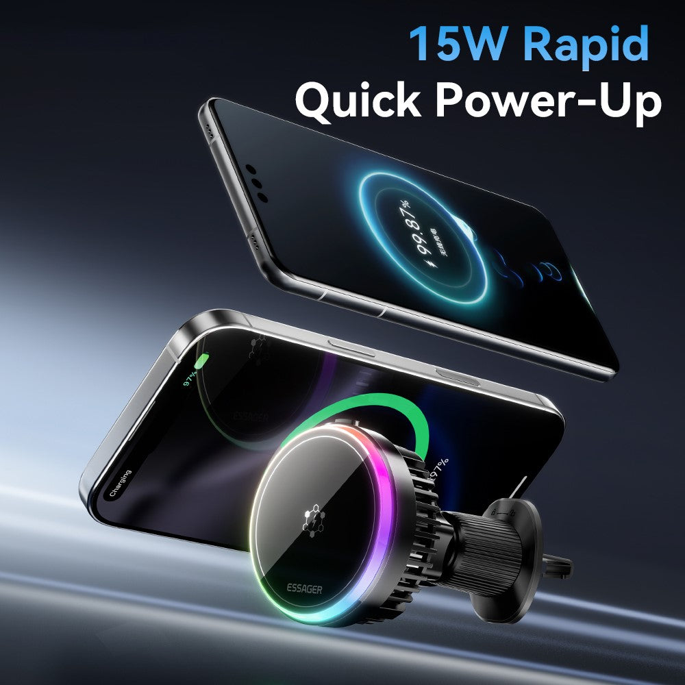 ESSAGER Car Wireless Charger with Cooling Fan – 360° Rotation, 15W
