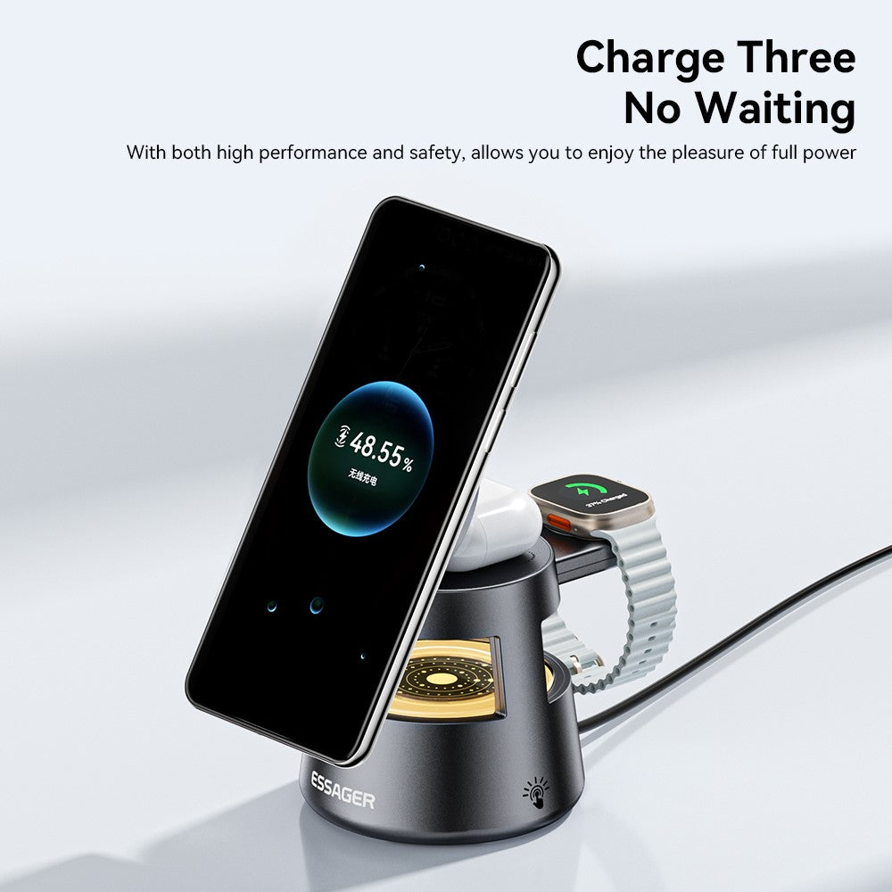ESSAGER 4-in-1 Magnetic Desktop Wireless Charger – 15W Fast Charging Stand