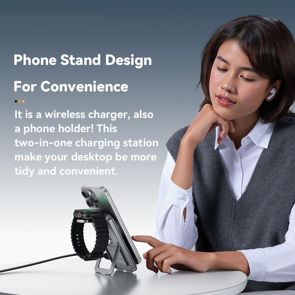 ESSAGER 2-in-1 Foldable Wireless Charger & Phone Stand – 15W Fast Charging
