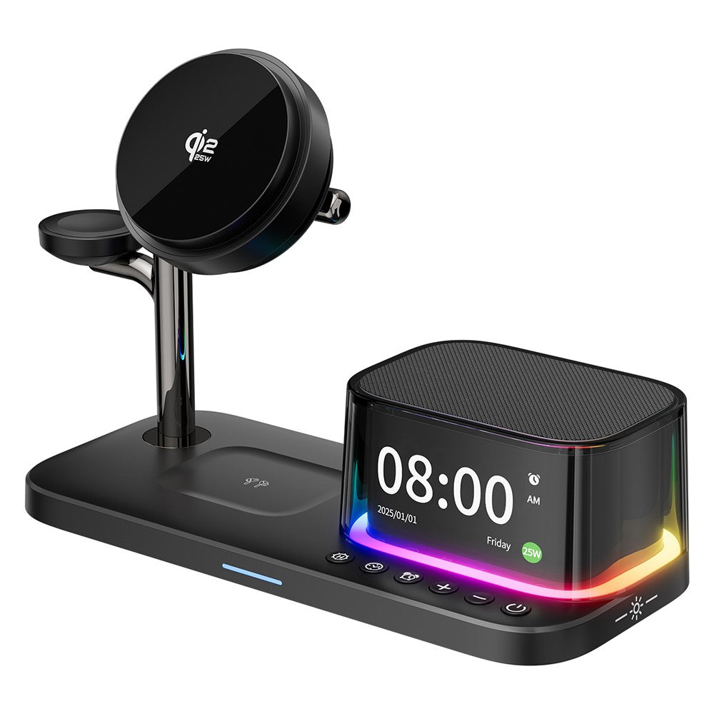 6-in-1 Magnetic Wireless Charger with Bluetooth Speaker & Cooling Stand – 25W Fast Charging