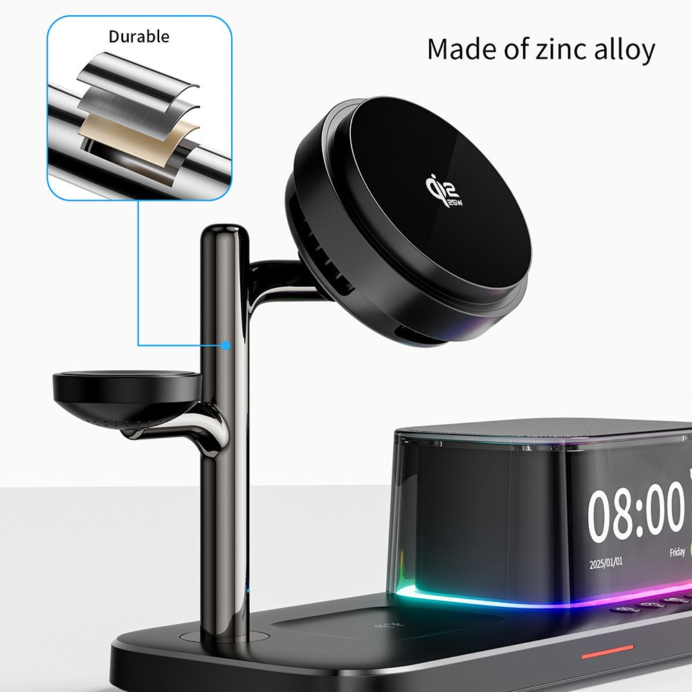 6-in-1 Magnetic Wireless Charger with Bluetooth Speaker & Cooling Stand – 25W Fast Charging