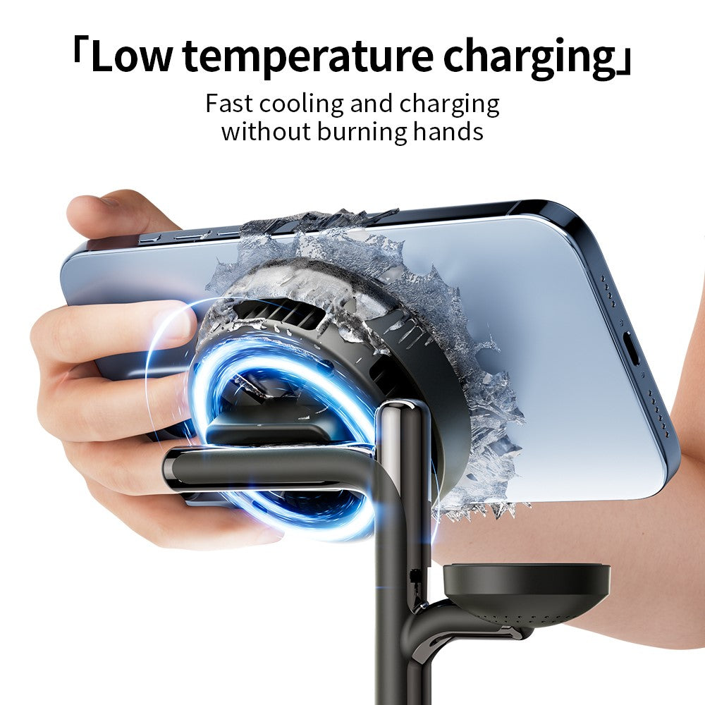 6-in-1 Magnetic Wireless Charger with Bluetooth Speaker & Cooling Stand – 25W Fast Charging