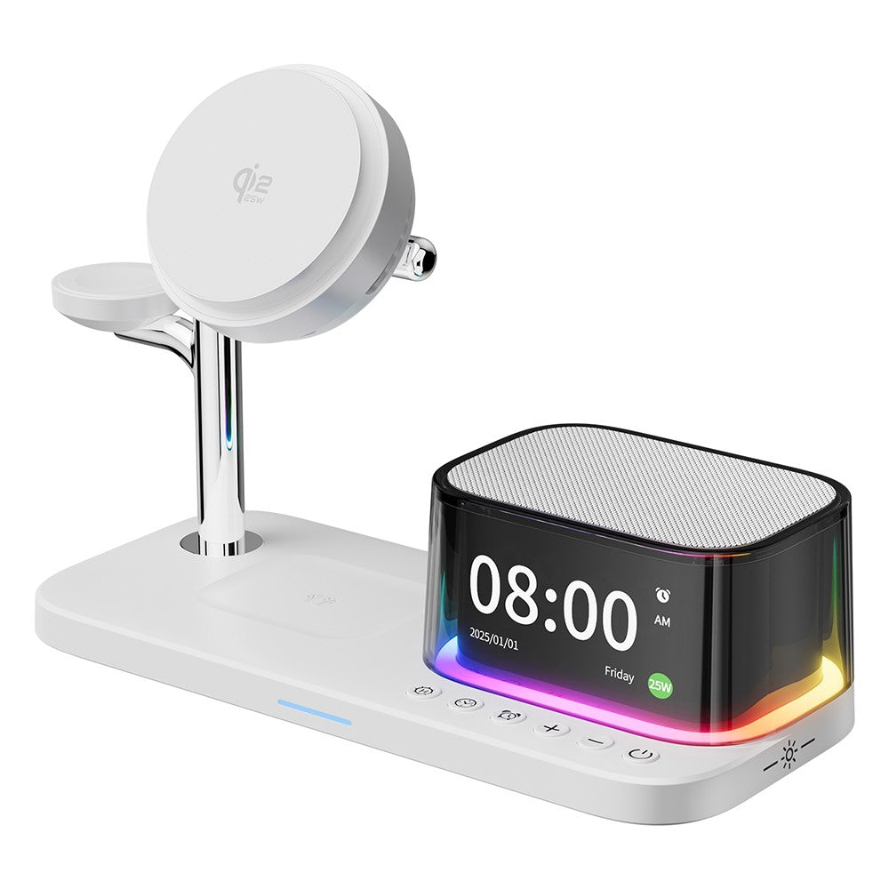 6-in-1 Magnetic Wireless Charger with Bluetooth Speaker & Cooling Stand – 25W Fast Charging