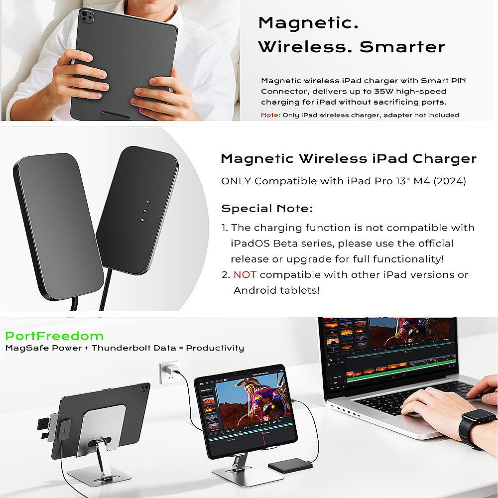 Magnetic Wireless Charger for iPad Pro 13 (2025) – Fast Charging Pad with USB