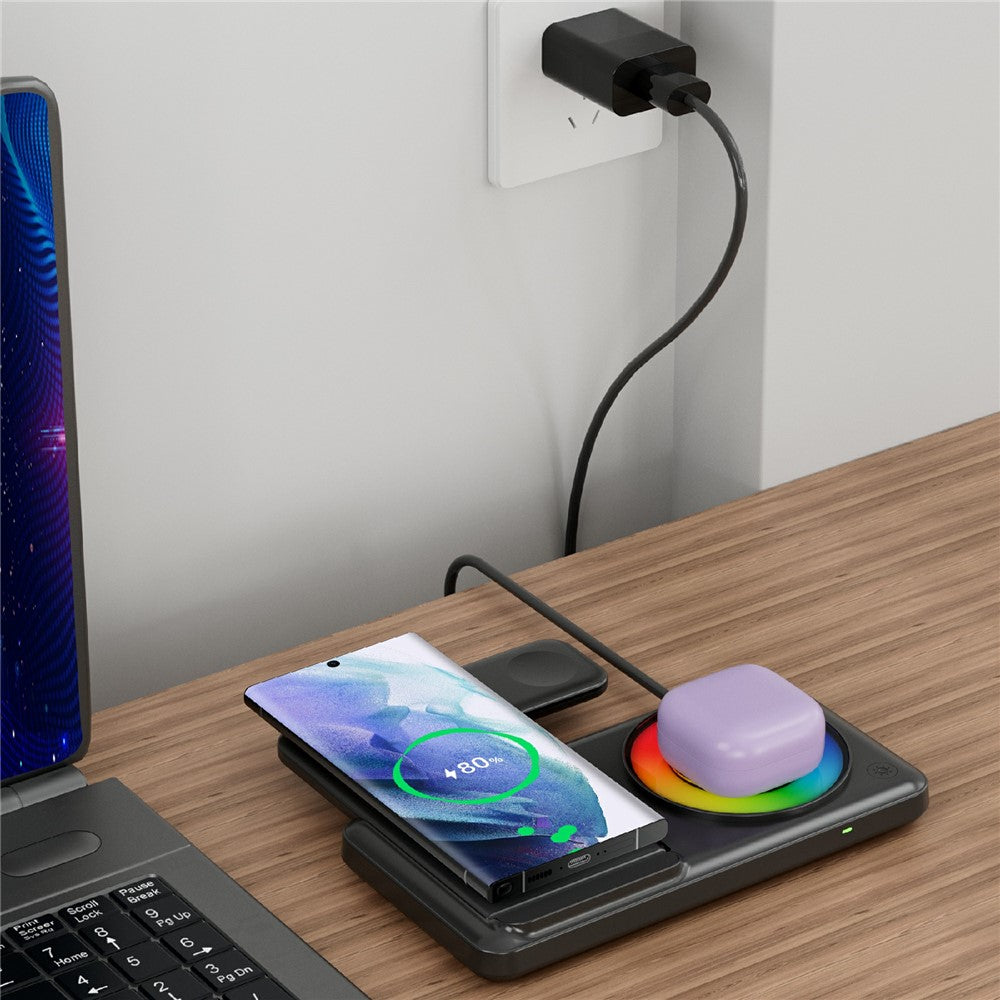 4-in-1 Foldable Wireless Charger Dock with RGB Ambient Light – Phone, Watch & AirPods