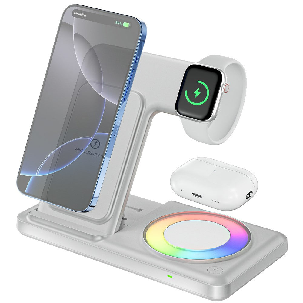 4-in-1 Foldable Wireless Charger Dock with RGB Ambient Light – Phone, Watch & AirPods