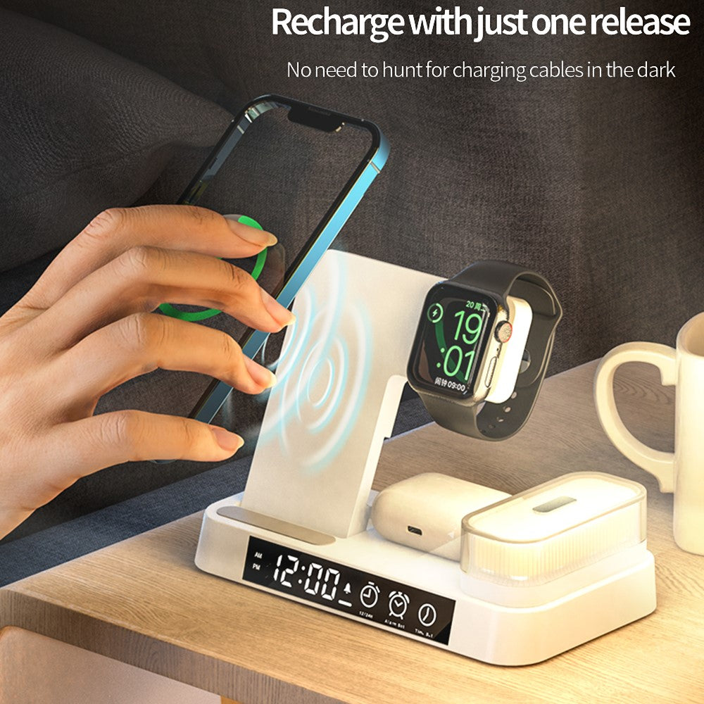3-in-1 Foldable Wireless Charger Dock with RGB Night Light & Clock