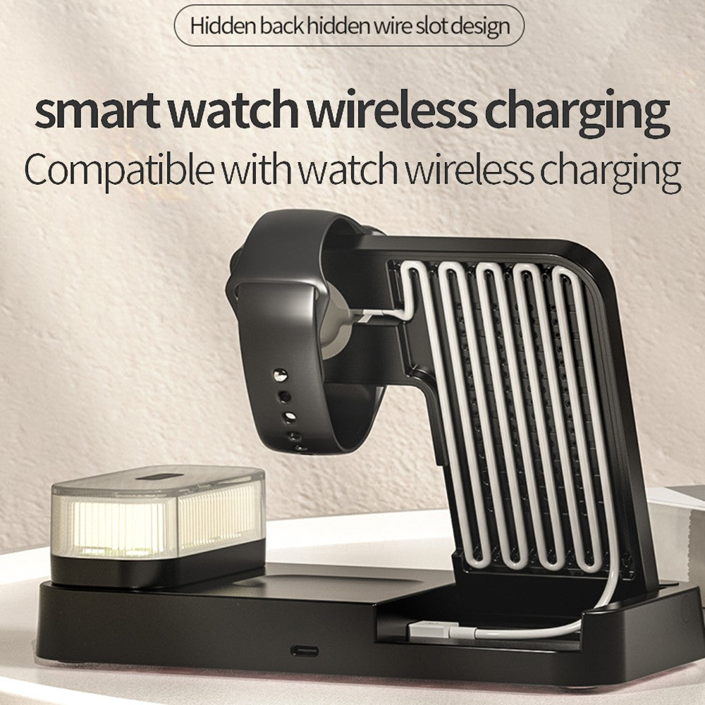 3-in-1 Foldable Wireless Charger Dock with RGB Night Light & Clock
