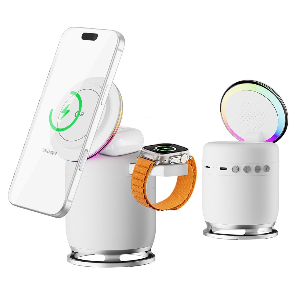 5-in-1 Qi2 Magnetic Wireless Charger with Bluetooth Speaker & RGB Light