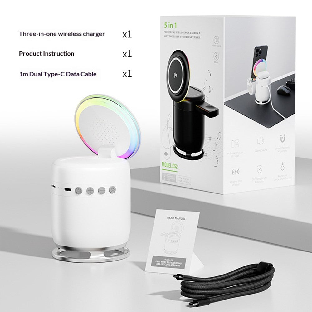 5-in-1 Qi2 Magnetic Wireless Charger with Bluetooth Speaker & RGB Light
