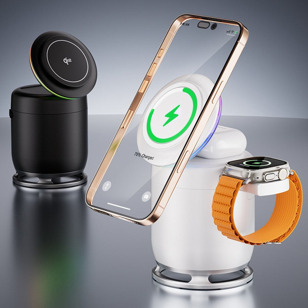 5-in-1 Qi2 Magnetic Wireless Charger with Bluetooth Speaker & RGB Light