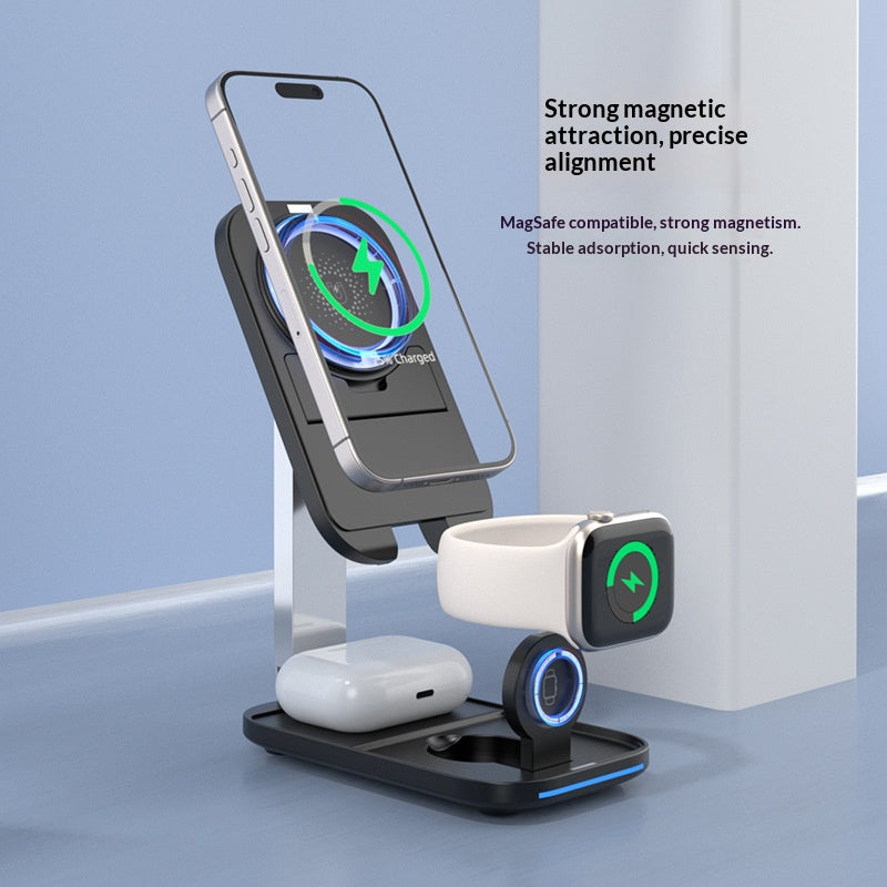 3-in-1 Foldable Magnetic Wireless Charging Stand – Phone, Smart Watch & Earbuds