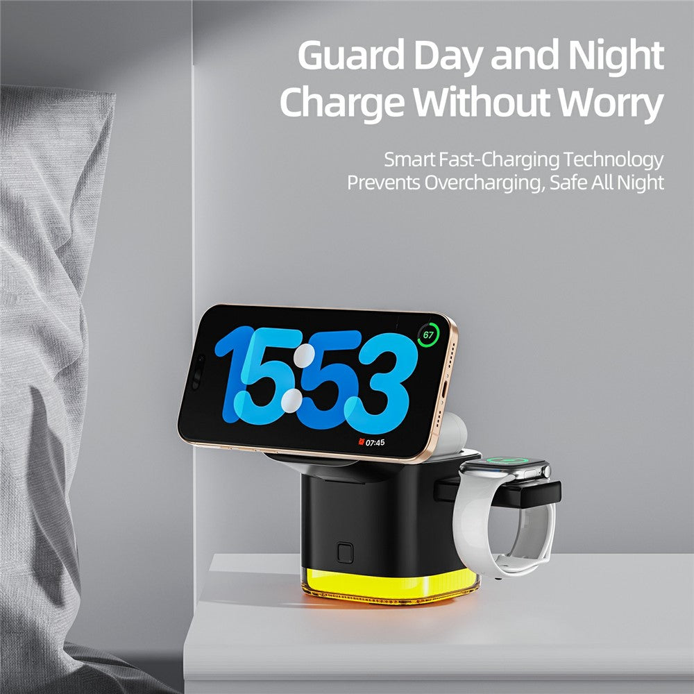 5-in-1 Qi2 Foldable Wireless Charger with Retractable Cable & LED Night Light