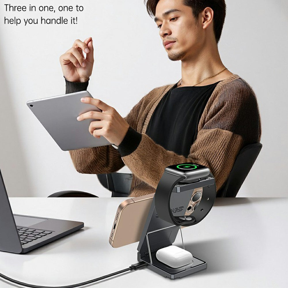 YESIDO DS25 3-in-1 Folding Magnetic Wireless Charger – MagSafe Compatible
