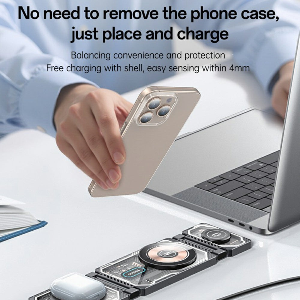 YESIDO DS25 3-in-1 Folding Magnetic Wireless Charger – MagSafe Compatible
