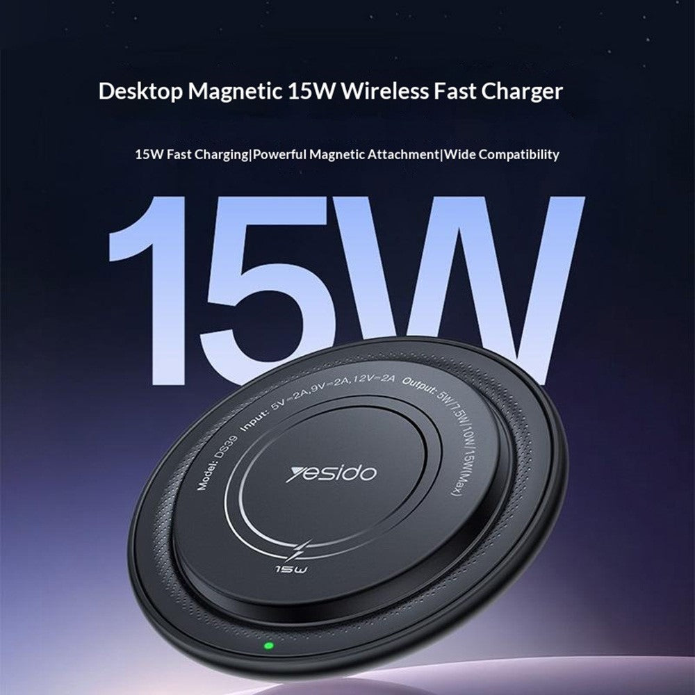 YESIDO DS39 Round Wireless Charging Pad – 15W Fast Charging for Phone & Earbuds