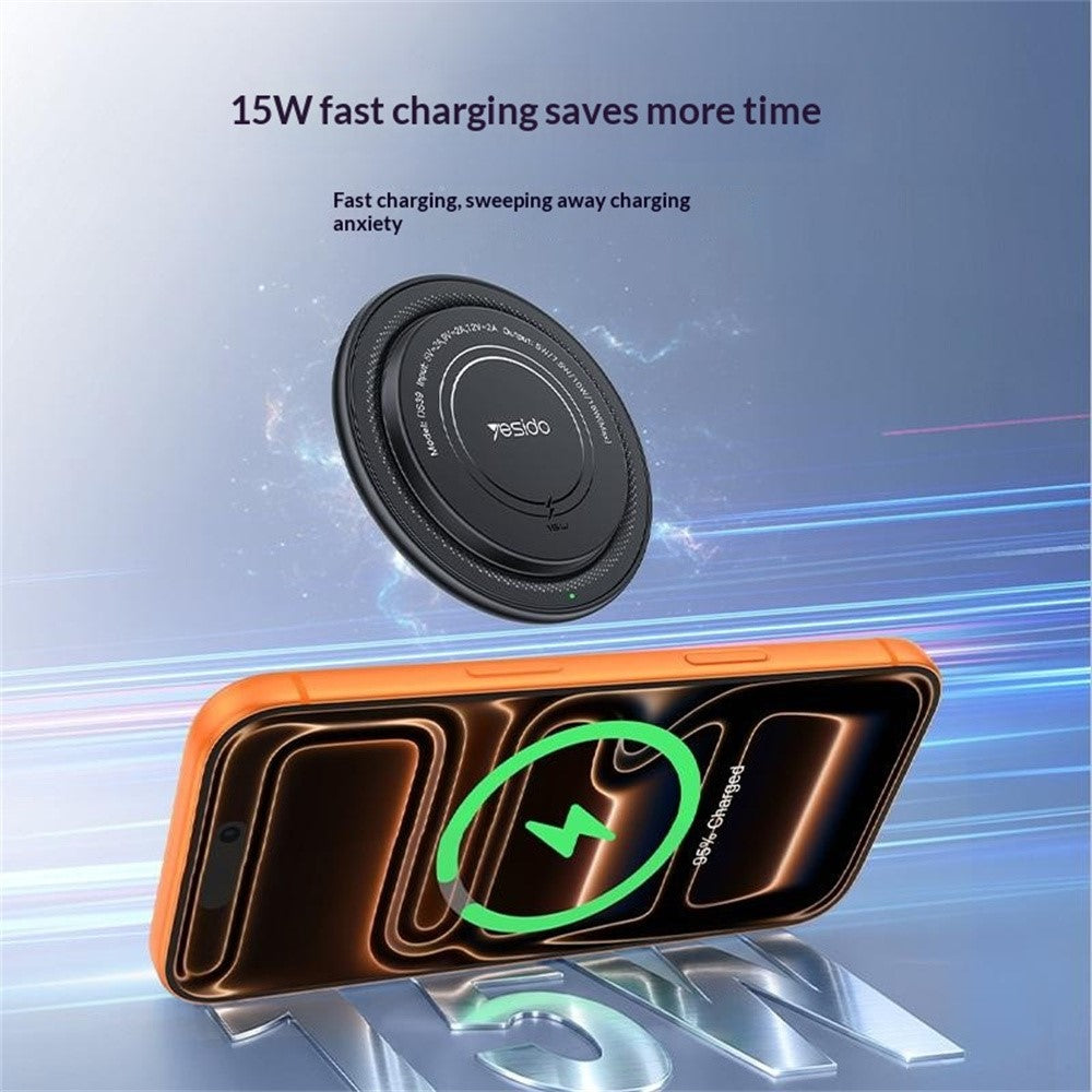 YESIDO DS39 Round Wireless Charging Pad – 15W Fast Charging for Phone & Earbuds