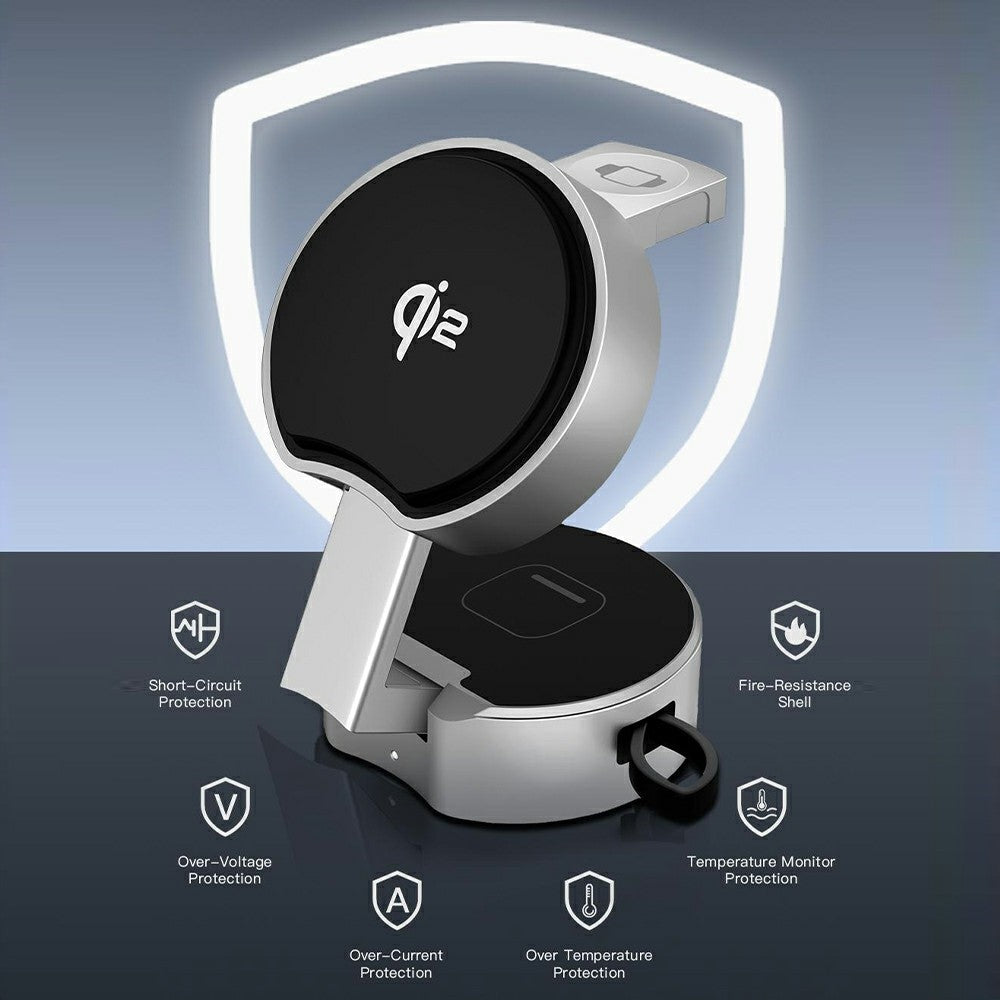 3-in-1 Foldable Qi2 Wireless Charger with 80cm Retractable Cable